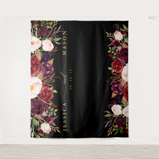 Rustic Bourgondië Marsala Gouden Achtergrond Fotoc Wandkleed (Voorkant)