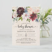 Rustic Bourgondië Navy Floral Baby shower Kaart (Staand voorkant)