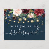 Rustic Bourgondië Navyblauw & Rode Bloemen & Licht Uitnodiging Briefkaart (Voorkant)