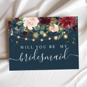 Rustic Bourgondië Navyblauw & Rode Bloemen & Licht Uitnodiging Briefkaart