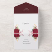 Rustic Bourgondië Romantische Rode Bloemige Bruilo All In One Uitnodiging (Buitenkant)