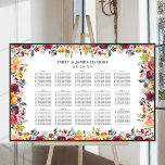 Rustic Bourgondië Roze Herfst Bloemige Trouwzittin Poster<br><div class="desc">Stijlvolle trouwzitting chart poster ontwerp met een monogram van de bruid en bruidegom namen en trouwdatum, aangepaste sjabloon tekst voor tafel nummers en gast namen omlijst door een rand van zomer en herfst waterverf bloemen, waaronder rozen, dahlia's, pioenrozen, en groen, in een prachtig herfst palet van Bourgondië rood, goudgeel, perzik...</div>