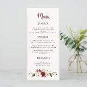 Rustic Bourgondië Roze Trouwmenu Menu (Staand voorkant)
