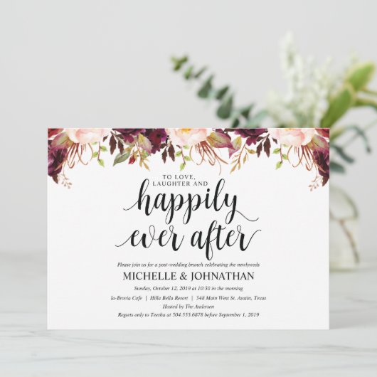 Rustic Bourgondië Trouwfeest Uitnodigingskaarten Kaart (Staand voorkant)