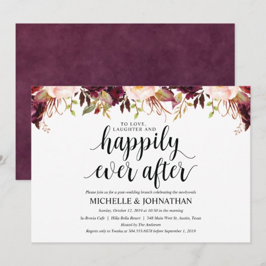 Rustic Bourgondië Trouwfeest Uitnodigingskaarten Kaart (Voorkant / Achterkant)