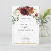 Rustic Bourgondië Verbrand Oranje Ivoor Bloem Brui Kaart (Staand voorkant)