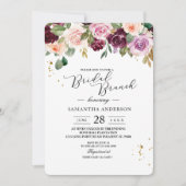 Rustic Bourgondië Waterverf Bloemen & Gouden Drupp Kaart (Voorkant)