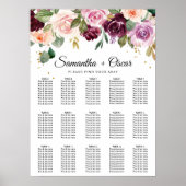 Rustic Bourgondië Waterverf Bloemen & Gouden Drupp Poster (Voorkant)