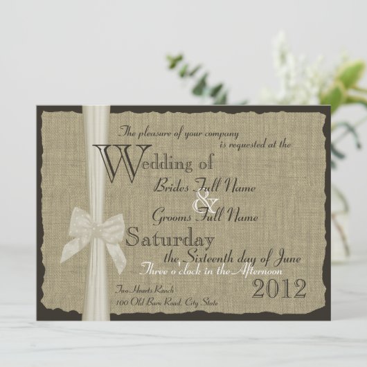 Rustic Bow and Burlap Wedding 7.5 in. Kaart (Staand voorkant)