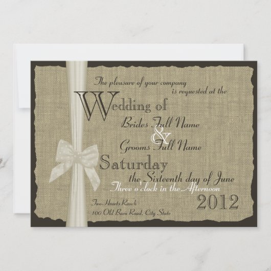 Rustic Bow and Burlap Wedding 7.5 in. Kaart (Voorkant)