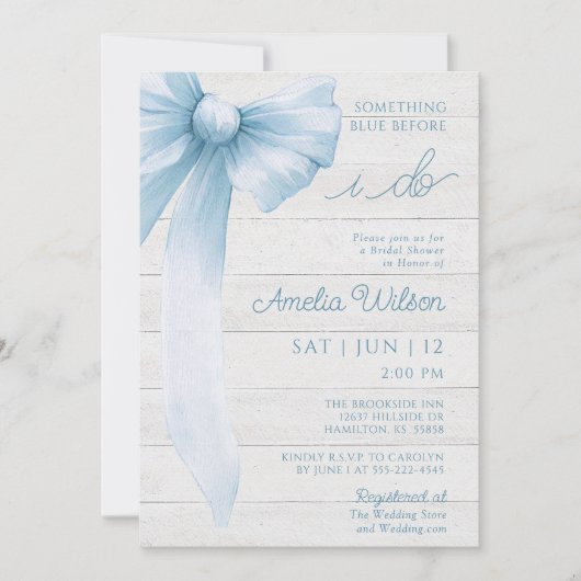 Rustic Bow Something Blue Bridal Shower Kaart (Voorkant)