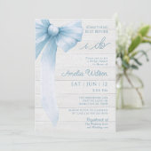 Rustic Bow Something Blue Bridal Shower Kaart (Staand voorkant)