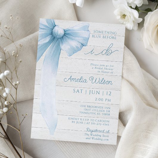 Rustic Bow Something Blue Bridal Shower Kaart