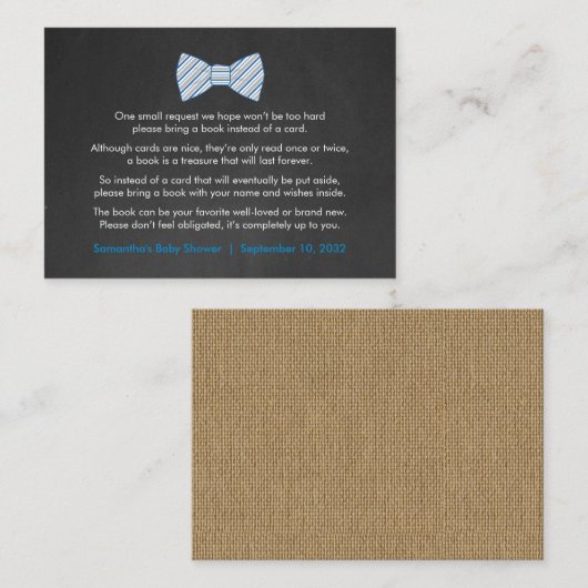 Rustic Bowtie Boek aanvraag / boeken voor baby boy Informatiekaartje (Voorkant / Achterkant)