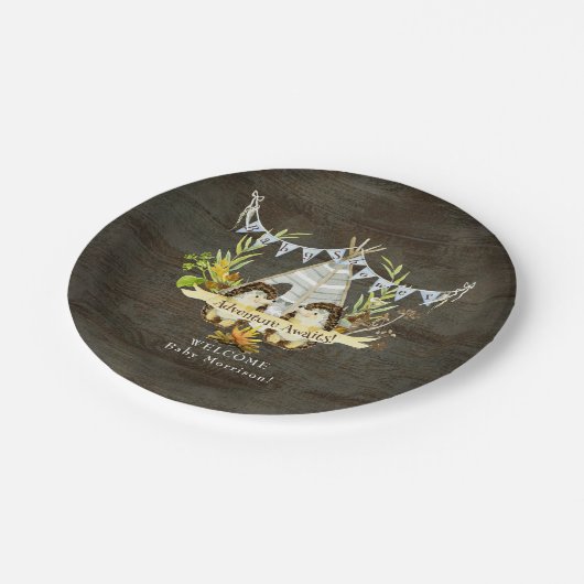 Rustic Boy Baby shower Hedegel Adventure wacht Papieren Bordje (Gekanteld)