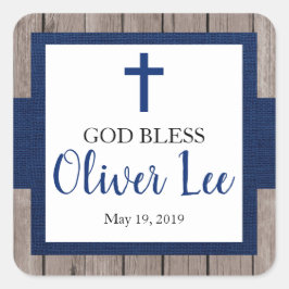 Rustic Boy Baptism God Bless Favor Vierkante Sticker