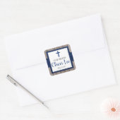 Rustic Boy Baptism God Bless Favor Vierkante Sticker (Envelop)
