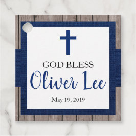 Rustic Boy Baptism Wood & Navy Bedankjes Labels