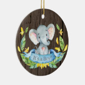 Rustic Boy Elephant Baby shower Blue Keramisch Ornament (Rechts)