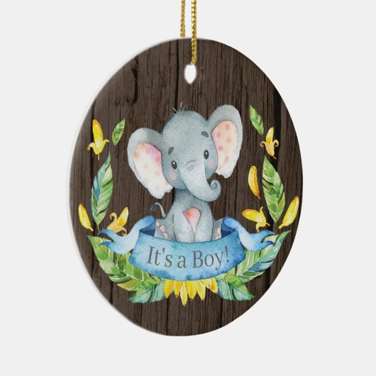 Rustic Boy Elephant Baby shower Blue Keramisch Ornament (Rechts)