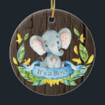 Rustic Boy Elephant Baby shower Blue Keramisch Ornament<br><div class="desc">Rustisch Baby shower blauw keramisch Ornament</div>