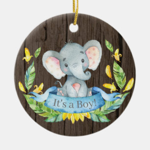 Rustic Boy Elephant Baby shower Blue Keramisch Ornament