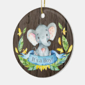 Rustic Boy Elephant Baby shower Blue Keramisch Ornament (Links)
