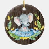 Rustic Boy Elephant Baby shower Blue Keramisch Ornament (Achterkant)