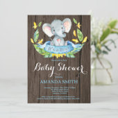Rustic Boy Elephant Baby shower Invitation Kaart (Staand voorkant)