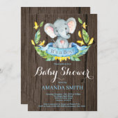 Rustic Boy Elephant Baby shower Invitation Kaart (Voorkant / Achterkant)