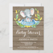 Rustic Boy Elephant Baby shower Invitation Kaart (Voorkant)