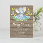 Rustic Boy Elephant Baby shower Invitation Kaart (Staand voorkant)