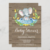 Rustic Boy Elephant Baby shower Invitation Kaart (Voorkant / Achterkant)