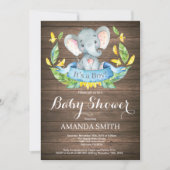 Rustic Boy Elephant Baby shower Invitation Kaart (Voorkant)