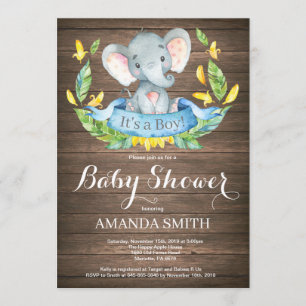 Rustic Boy Elephant Baby shower Invitation Kaart