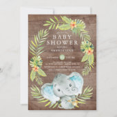 Rustic Boy Elephant Baby shower Invitation Kaart (Voorkant)