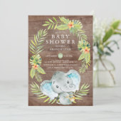 Rustic Boy Elephant Baby shower Invitation Kaart (Staand voorkant)