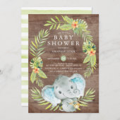 Rustic Boy Elephant Baby shower Invitation Kaart (Voorkant / Achterkant)