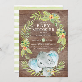 Rustic Boy Elephant Baby shower Invitation Kaart