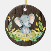 Rustic Boy Elephant Baby shower Yellow Keramisch Ornament (Voorkant)