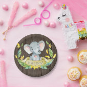 Rustic Boy Elephant Baby shower Yellow Paper Bord (Feest)