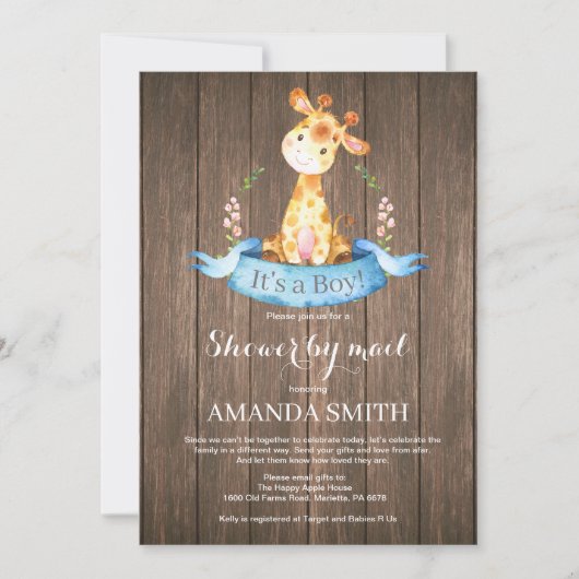 Rustic Boy Giraffe Baby shower door de Uitnodiging (Voorkant)