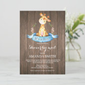 Rustic Boy Giraffe Baby shower door de Uitnodiging (Staand voorkant)