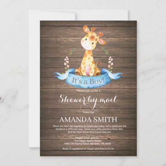 Rustic Boy Giraffe Baby shower door de Uitnodiging (Voorkant)