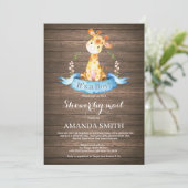 Rustic Boy Giraffe Baby shower door de Uitnodiging (Staand voorkant)