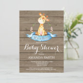 Rustic Boy Giraffe Baby shower Uitnodiging (Staand voorkant)