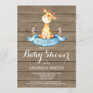 Rustic Boy Giraffe Baby shower Uitnodiging