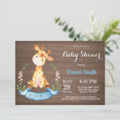 Rustic Boy Giraffe Baby shower Uitnodiging (Staand voorkant)
