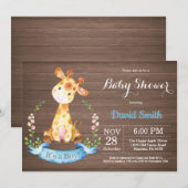 Rustic Boy Giraffe Baby shower Uitnodiging (Voorkant / Achterkant)