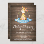 Rustic Boy Giraffe Baby shower Uitnodiging (Voorkant / Achterkant)